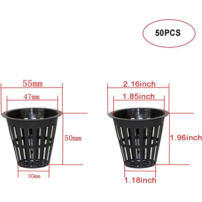 Сітка для рослин для гідропоніки, сітка для горщиків для гідропоніки, чашка для гідропоніки, пластик, чорний, 50 шт.