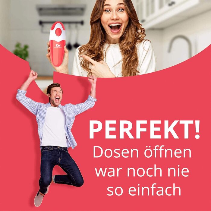 Електричний консервний нож Kitchen Mama - консервний нож з функцією старт і стоп, гладкі краї, ергономічний, зручний для рук, ідеально підходить для людей з артритом, компактний бездротовий дизайн - червоний автомобіль - червоний