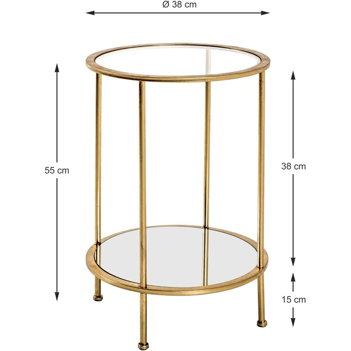 Журнальний столик HAKU Furniture золотий, метал, безпечне скло, дзеркало - Розміри В 55 см x Ø 38 см, Стиль Ар-деко Ø 38 x 55 см