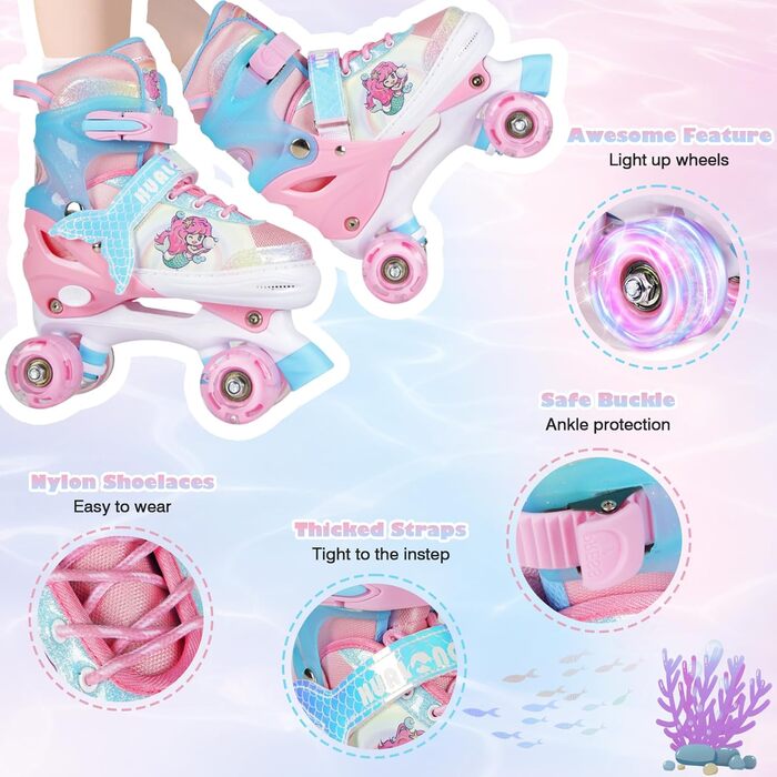 Дитячі роликові ковзани - Регульовані роликові ковзани для дівчаток та хлопчиків, Дихаючі дитячі роликові ковзани, 4 розміри з регулюванням, Дитячі роликові ковзани для дівчаток, хлопчиків, дітей, початківців, для використання в приміщенні та на вулиці, M