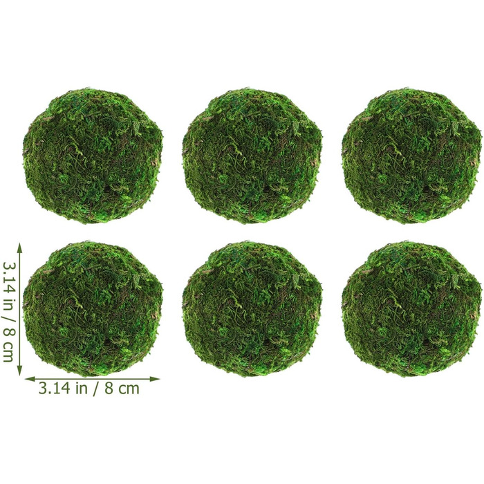 Кульки із сухого моху Камені з штучного моху Кулька з акваріумного моху Зелений мох для виготовлення булочок Зелені кульки з моху Підвісні кульки Кулька Соковитий наповнювач із сухого моху, 6 шт.