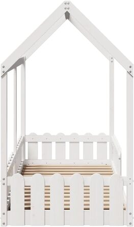 Дитяче ліжко, Ліжко на підлогу із захистом від падіння та рейковою основою, Ліжко-будиночок для хлопчиків та дівчаток, Дерев&39яне ліжко для дитячої кімнати, Біле 80x200 см Масив сосни 80 x 200 см Біле