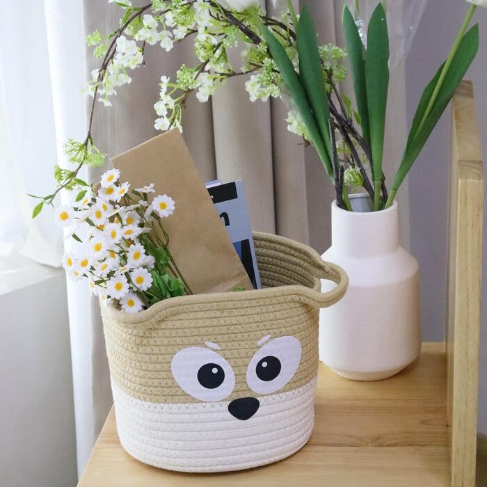 Плетений круглий кошик для зберігання GYASVWU, маленький декоративний кошик з ручкою, плетений кошик-полиця, в&39язаний кошик білий, органайзер для кошиків, кошики для полиці/зберігання іграшок для собак/дітей/подарунків (білий бежевий)