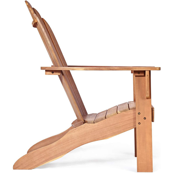 Садове крісло з масиву дерева, шезлонг Relax Chair з широким підлокітником і високою спинкою, садові меблі Садове крісло вантажопідйомністю 160 кг (натуральне)