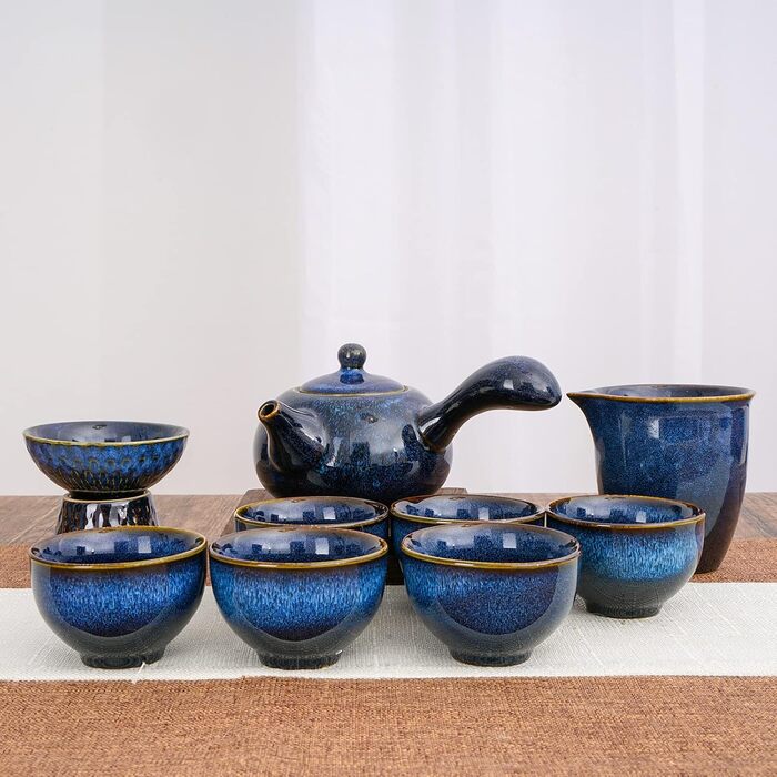 Китайський керамічний чайний набір кунг-фу, чайний набір для дорослих, набір для післяобіднього чаювання, чайник для любителів чаю, 9 предметів, подарункова упаковка, синій
