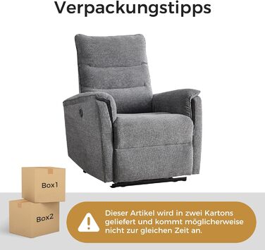 Електричне крісло-реклайнер для телевізора EBELLO з функцією відкидання, крісло для телевізора у вітальні, витримує до 150 кг, одне крісло-реклайнер для вітальні, темно-сірий 1 темно-сірий