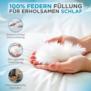 Подушки 80x80 см, комплект з 2 шт. Пухові подушки 80 x 80 см зі 100 натуральним пір&39яним наповнювачем, комплект пір&39яних подушок 80x80 см з гусячим пір&39ям у бавовняному чохлі, сертифіковані Oeko-Tex (2000) 2000 грамів