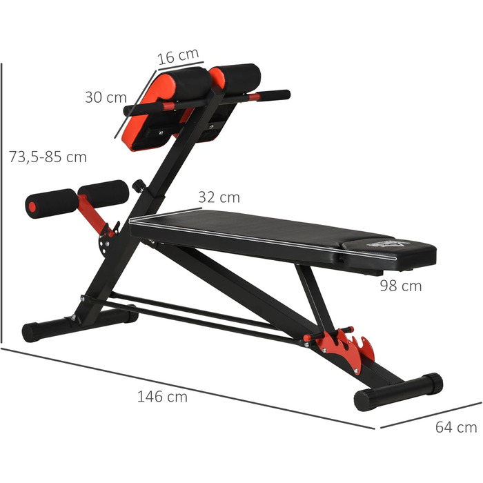 Лава для силових тренувань, похила лава, багатофункціональний тренажер для пресу, регульована сталь, чорний колір, 64 x 146 x 73,5-85 см