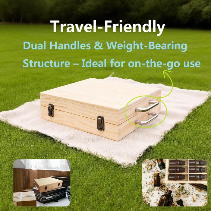 Рівневий органайзер для ефірних олій з масиву дерева з 72 відділеннями та ремінцем - коробка для зберігання з шухлядою, підставка для флаконів об&39ємом 5-15 мл, ароматичних олій, лаку для нігтів, косметики, губної помади, дерев&39яний, 72 відділення, 2-