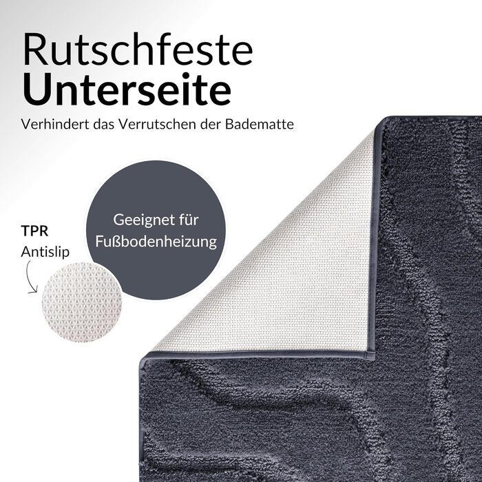 Нековзний килимок для ванної, який можна прати, кольору Vulcanic Grey з підкладкою з TPR, м&39якою мікрофіброю та позачасовим дизайном