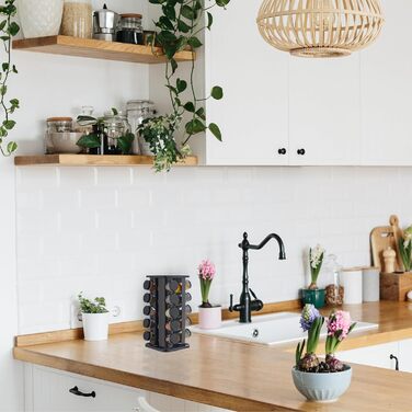 Карусель для спецій Relaxdays з 20 баночками для спецій, включаючи вставку-шейкер, обертова, багаторазова підставка для спецій для кухні, чорна