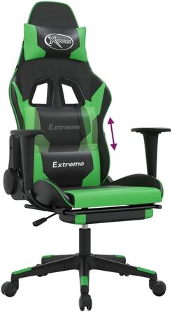 Геймерське крісло з підставкою для ніг, чорно-зелене, зі штучної шкіри
