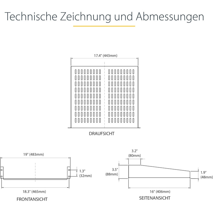 Серверна стійкова полиця - Універсальна перфорована стійкова полиця для 19-дюймових мережевих/серверних шаф - Міцна сталь - Вантажопідйомність 23 кг - Полиця глибиною 40 см, Чорна (CABSHELFV) Глибина 16&39, 2U