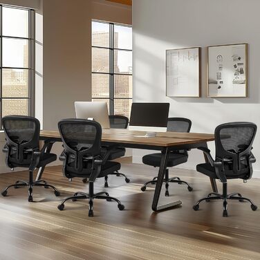 Офісне крісло Yaheetech з відкидними підлокітниками, робоче крісло з регульованою поперековою опорою, обертове крісло з сітки, ергономічне офісне крісло, функція гойдання, регульована висота, чорний колір