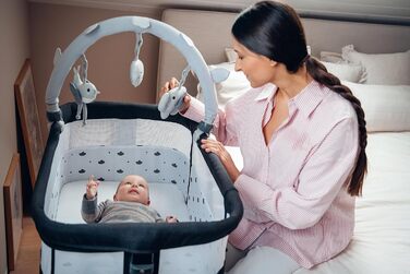 Багатофункціональна тумбочка та дитяче ліжко MoMi REVO, 6-рівневе регулювання висоти від 72 до 82 см, темно-сірий колір