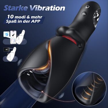 Мастурбатор Glanvoo для чоловіків, чорний, з функцією оральної стимуляції, 10 режимами вібрації та 10 режимами пульсації