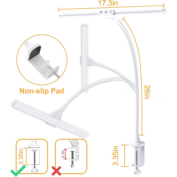 Світлодіодна настільна лампа, настільна лампа Hokone із затискачем, лампа на гусячій шиї потужністю 9 Вт із затемненням 5 колірних