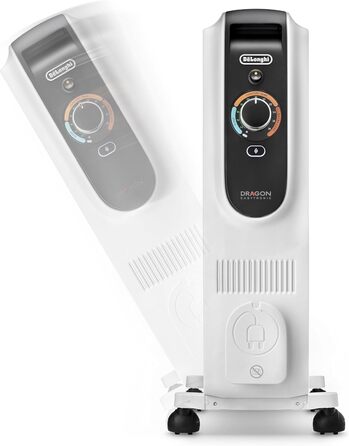 Масляний обігрівач для приміщень об&39ємом до 60 м, електричний обігрівач із запобіжним термостатом, 8 ребер, індивідуальне опалення 12 температурних налаштувань, портативний, 2000 Вт, білий (TRD50820) для приміщень об&39ємом до 60 м, 39Longhi Dragon Easy