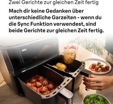 Аерофритюрниця Braun TwinCook 3 TD3030IBK, 2 камери, 8л (4л 4л), 80-200, функція Sync, 8 програм, легке очищення, 2850Вт, чорна