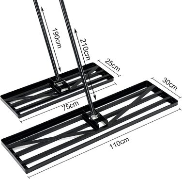 Гребінь для вирівнювання газону 75x25 см, садовий рівняч з подовженою ручкою 190 см для двору та саду
