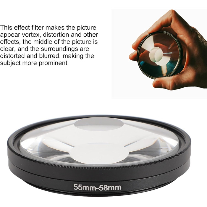 Міліметровий призматичний фільтр обєктива, призматичний обєктив із тунельним спотворенням зору, фільтр ефекту розмиття вихрової призми, спіральний гало-фільтр обєктива камери для фотографії, 55-