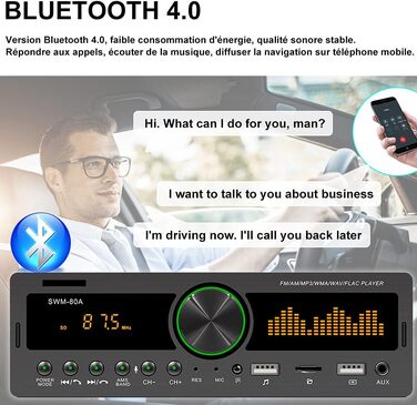 Автомобільна стереосистема CAMECHO з Bluetooth гучного зв'язку, 2 порти USB, функція MP3, FM/TF/AUX/USB, з поворотними кнопками гучності, з пультом дистанційного керування мобільний додаток різнокольорові вогні