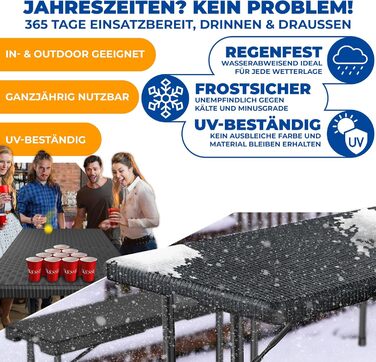 Стіл-фуршет KESSER, складаний, пластик, 183x76 см, вигляд з ротанга, кемпінговий стіл, стіл для вечірки, розкладний стіл, садовий стіл на 6 осіб, сад, патіо та балкон, складаний, в комплекті ручка для перенесення, антрацит