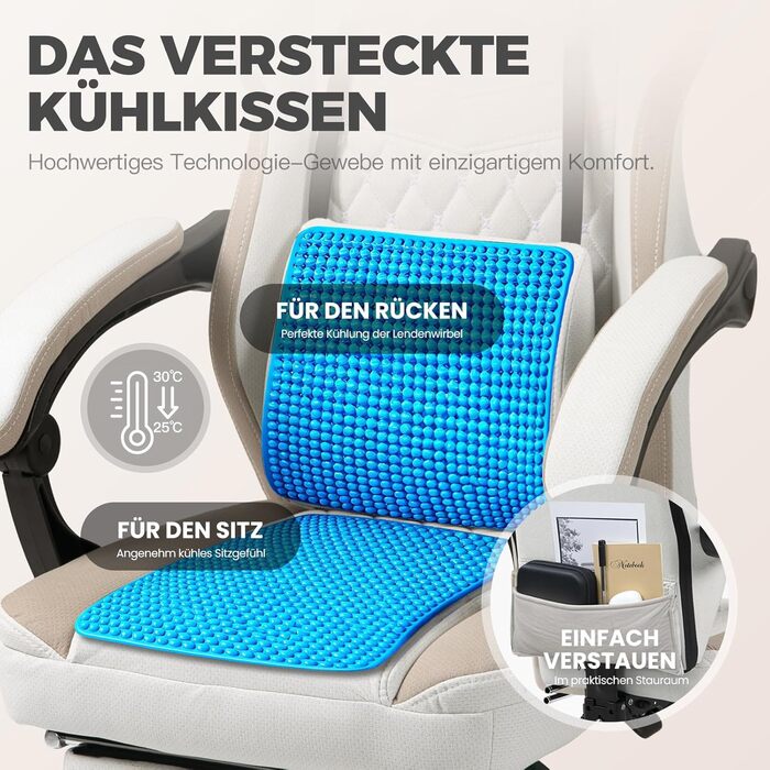 Ігрове крісло Dowinx з тканиною, масажне ігрове крісло з підставкою для ніг, ергономічне крісло для ПК, ігрове крісло, офісне крісло, вантажопідйомність 150 кг, бежевий бежевий, розсувна підставка для ніг