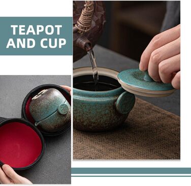 Японський чайний набір для подорожей з керамічної чайнички та чашки. Міцний чохол зі штучної шкіри для любителів чаю та повсякденного використання.