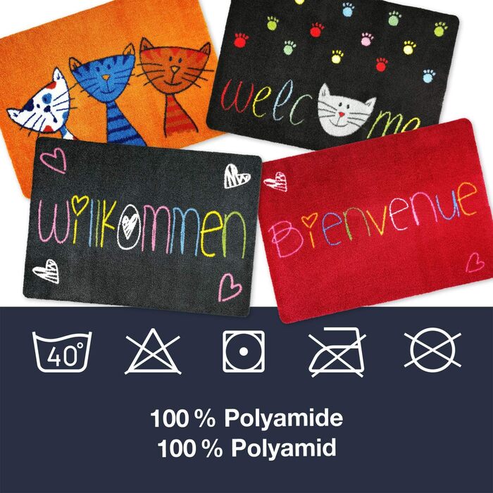 Килимок для котів 50 x 70 см помаранчевий - Килимок для дверей з котами - Нековзний та миється - Килимок для бруду для використання в приміщенні та на вулиці з цікавим дизайном 50 x 70 см (прямокутний) помаранчевий