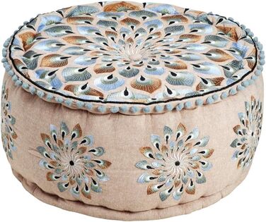 Круглий бавовняний пуф Azet -2- ø 50 см з наповнювачем Підлогова подушка, подушка в східному стилі Вишитий пуф, табурет, пуф для ніг як східний декор