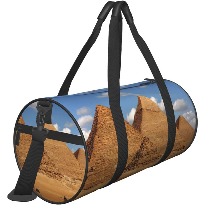 Спортивна сумка для подорожей, дизайн Стародавній Єгипет, принт з пірамідами, сумка на нічліг, чорна, універсальний розмір, дорожня сумка