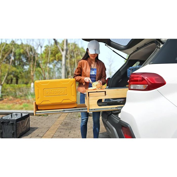 Складана кемпінгова кухня, кемпінговий ящик та мобільна кухня, тримач для сміттєвих мішків, шухляда для зберігання та регульована опора, ідеально підходить для переобладнання позашляховиків-кемперів, переобладнання фургонів та наземних пригод