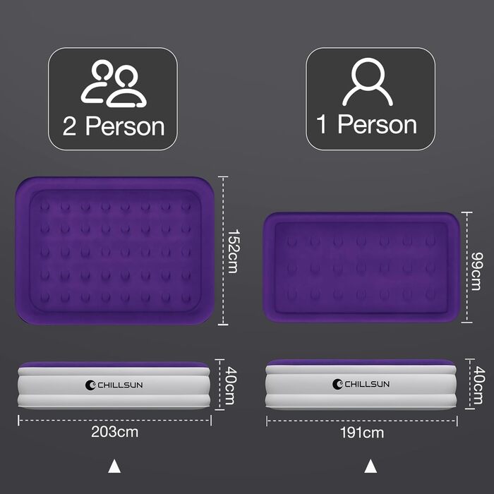 Надувний матрац CHILLSUN на 2 особи 203x152x40 см з електричним насосом для гостьового ліжка або кемпінгу