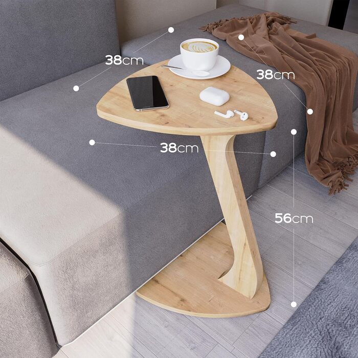 Приставний столик для дивана, невеликий С-подібний приставний столик, столик для дивана зі стильним дубовим виглядом, невеликий журнальний столик для вітальні, ідеальна поверхня для зберігання ноутбуків, чашок, Trigon