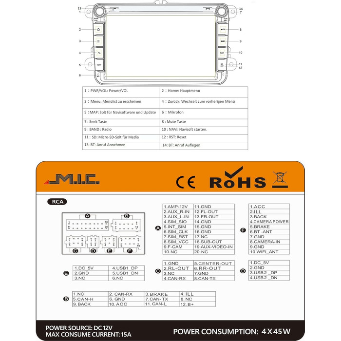 Авторадіо для VW Golf 5/6 Passat Touran Tiguan T5 / Skoda/SEAT (RNS/RCD Ersatz) 8&39 QLED, 4GB64GB, CarPlay/Android Auto, 4G-SIM, DAB (включ. антена), інтегрований CANBUS, 8V7-L2 Android 14