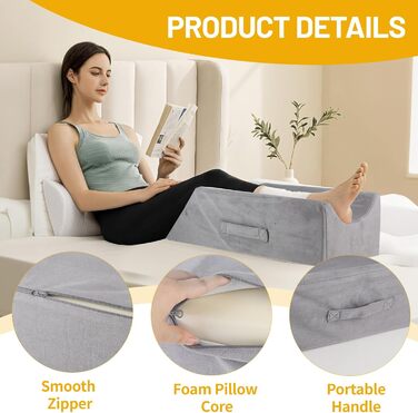 Подушка для підняття ніг, губчаста подушка для підняття ніг, подушка для підтримки ніг, полегшує біль у спині та ногах, сприяє кровообігу, можна прати, сірий колір