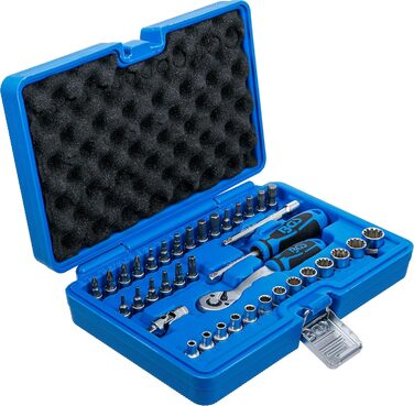 Набір торцевих головок BGS 2151 з фіксатором Gear Lock Привід 6,3 мм (1/4) 38 предметів, 1/4 дюйма, сріблясто-синьо-чорний