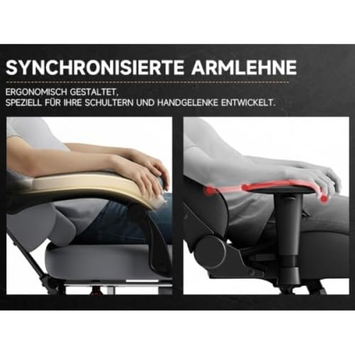 Геймерське крісло з ПВХ шкіри з функцією масажу та підставкою для ніг, ергономічне комп&39ютерне крісло з регульованою спинкою та синхронізованими підлокітниками, геймерське крісло/офісне крісло, вантажопідйомність до 150 кг, темно-сірий колір