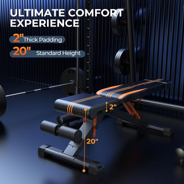 Складана лава для силових тренувань 400 кг, регульована тренувальна лава для тренування всього тіла, багатофункціональна похила лава для тренувань вдома або в спортзалі, 183 см, 400 кілограмів