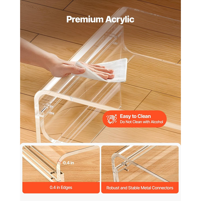 Журнальний столик VEVOR, приставний столик, 2-ярусний диван-столик з полицею для зберігання, сучасний прямокутний акриловий журнальний столик, ідеально підходить для їдальні, кухонного острова, ресторану, офісу, 50 x 80 x 38 см (прозорий)