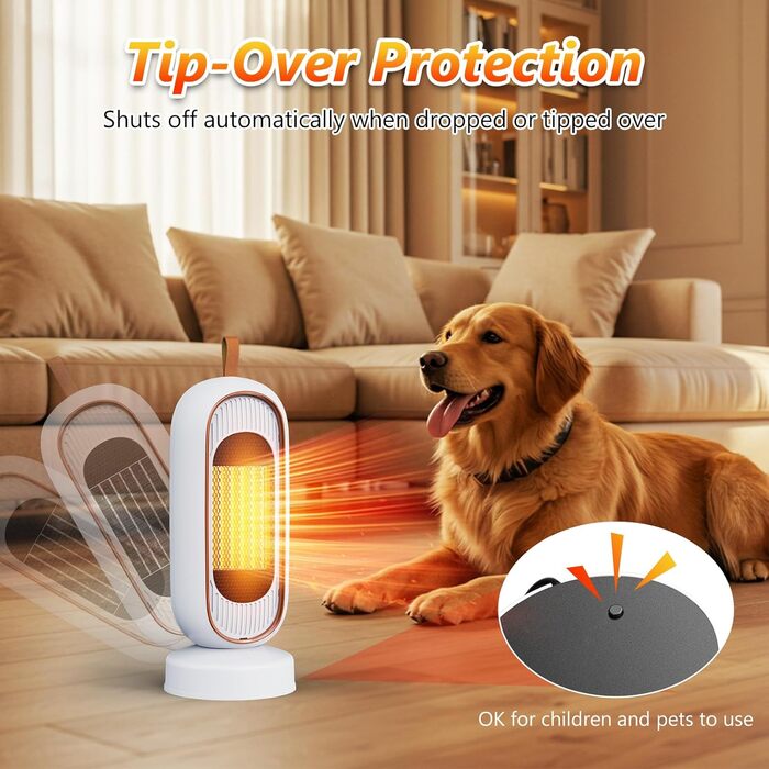 Тепловентилятор потужністю 1300 Вт, керамічний нагрівач PTC, тихий вентилятор, термостат, захист від перегріву та перекидання, для офісу, дому, спальні