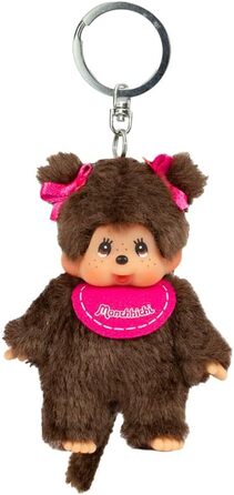 Оригінальний брелок-Monchhichi (дівчинка або хлопчик), плюшева фігурка з нагрудником, приблизно 10 см, коричневий плюшевий брелок для рюкзаків, сумок та пеналів. Коричневий, 10 см, 2534 -