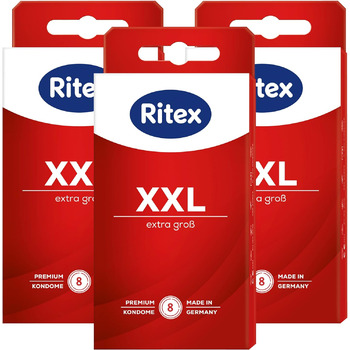 Презервативи Ritex XXL - дуже великі - з більшим простором для дуже великих розмірів, 24 презервативи 8 шт. (3 упаковки) Зроблено в Німеччині