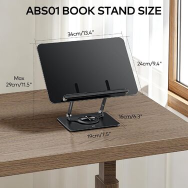 Підставка для читання та роботи з ноутбуком, ергономічний тримач для книг, регульована конструкція з еластичними затискачами для нот, рецептів, планшетів, чорний колір, 01