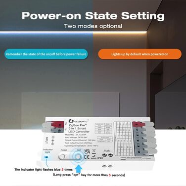 Контролер GLEDOPTO ZigBee для світлодіодної стрічки RGBCCT WRGBWW для 12 В або 24 В протестовано з Philips Hue*, Alexa Echo Plus, Homee (Pro 3в1 Rgb/Rgbw/Rgbcct)