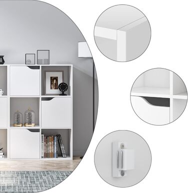 Книжкова полиця FirFurd, біла полиця, книжкова шафа з 3 дверцятами, полиця для зберігання з 6 відділеннями, офісна полиця для вітальні, кабінету, дитячої кімнати, 60 x 29 x 90 см