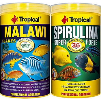 Корм для риб Tropical Spirulina Forte 36 1 літр пластівці Malawi 1 літр, подвійна упаковка, 2 упаковки, корм для цихлід та малавійських риб безкоштовні зразки корму