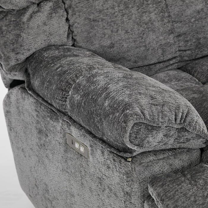 Крісло-гойдалка з функцією відкидання та гойдання, надзвичайно велике електричне крісло для телевізора, надзвичайно широке поворотне крісло-гойдалка, електрично регульований кут нахилу 90-140, порти USB та Type-C, сірий