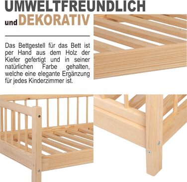 Дитяче ліжко Alije із захистом від падіння 70x140 см NINA з рейковою основою з соснової деревини для дитячих будинків, хлопчиків та дівчаток - дерев&39яне ліжко, дитяче ліжко, дитяча кімната, декор для хлопчика, 70 x 140 натуральне дерево